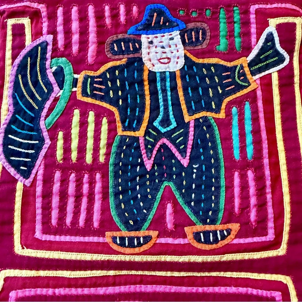 Mola Scarecrow Shoulder Purse Bag Kuna Guna Vintage Panama Retro Travel Souvenir